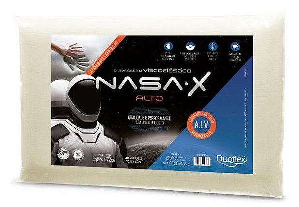 Travesseiro Viscoelástico Nasa-X Alto Duoflex 050x070cm