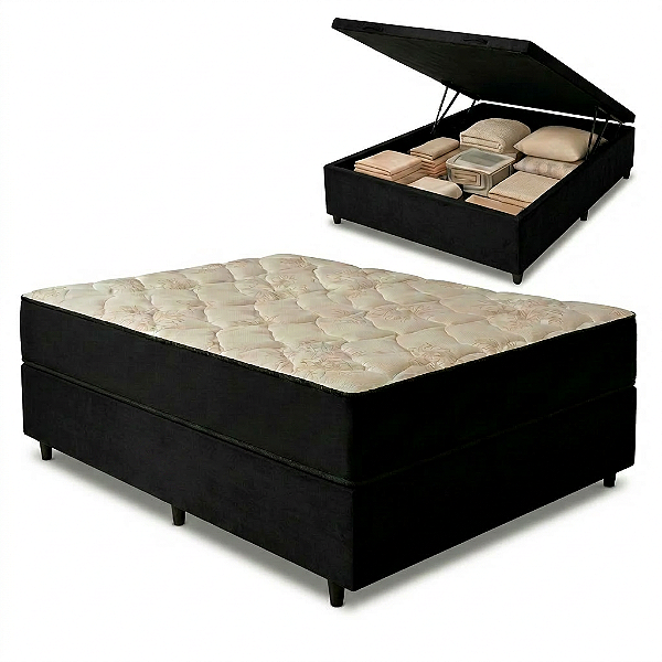 Cama Box Baú + Colchão Molas Ensacadas D'Angelis