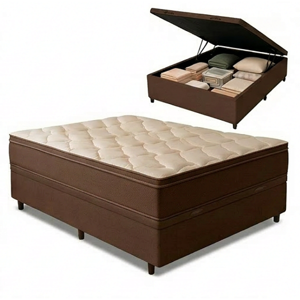 Cama Box Baú + Colchão Molas Ensacadas D'Angelis