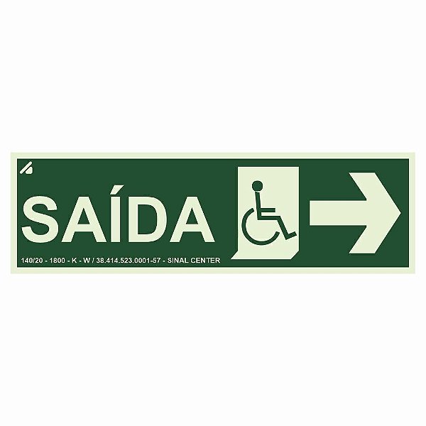 Placa fotoluminescente S16-D saída de emergência para deficientes à direita