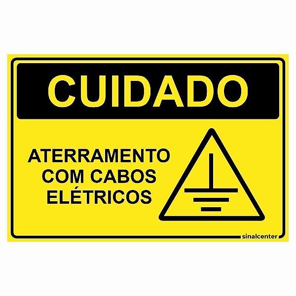 Placa cuidado aterramento com cabos elétricos