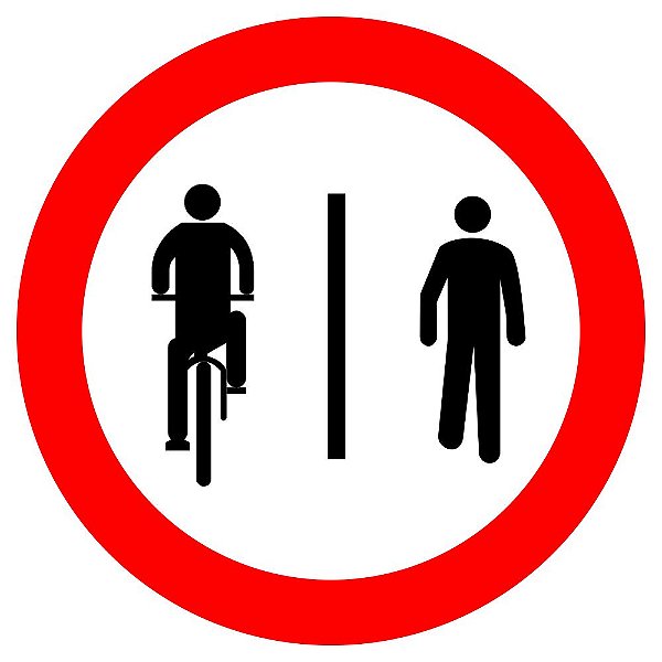 Placa ciclistas à esquerda, pedestres à direita R-36a