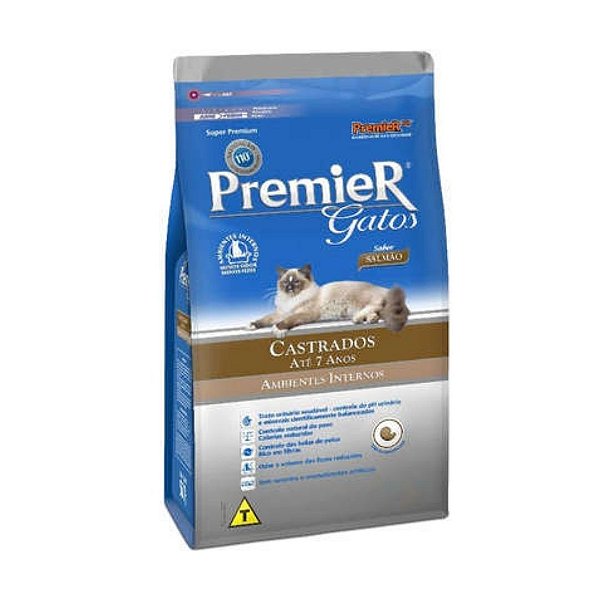 Ração Premier Ambientes Internos Gatos Castrados Até 7 anos Salmão 1,5 kg
