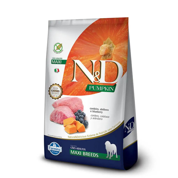 Ração N&D Pumpkin Cães Adultos Raças Grandes Cordeiro, Abóbora e Blueberry 10,1 kg