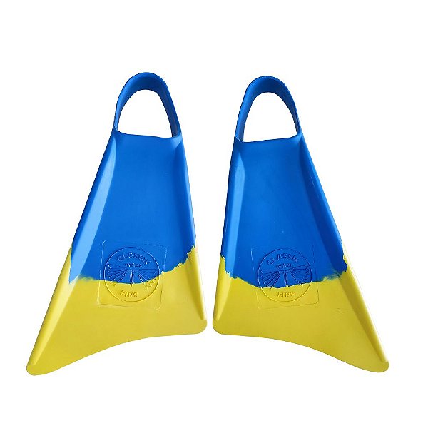 Pé de pato NEW Classic Fins assimétrico azul e amarelo