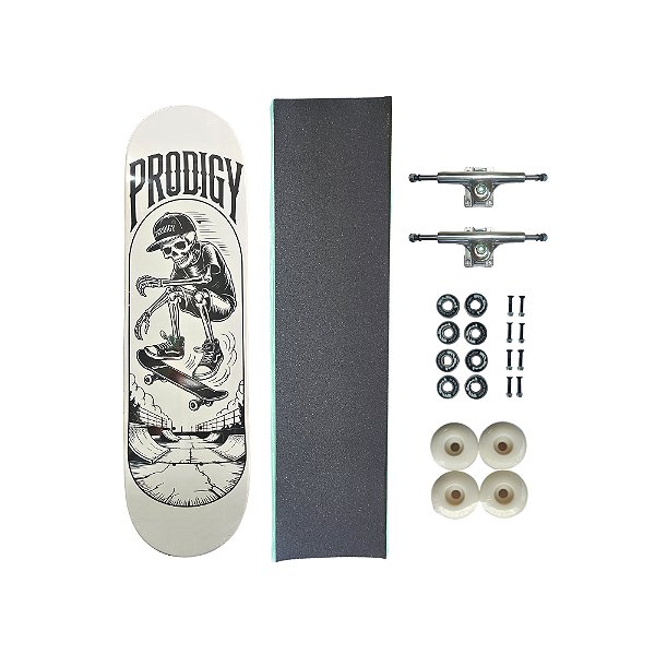 Skate de marfim juvenil completo PRODIGY SKATEBOARDS B&W Skull