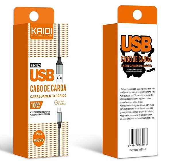 Cabo USB de 1 metro emborrachado carregamento rápido