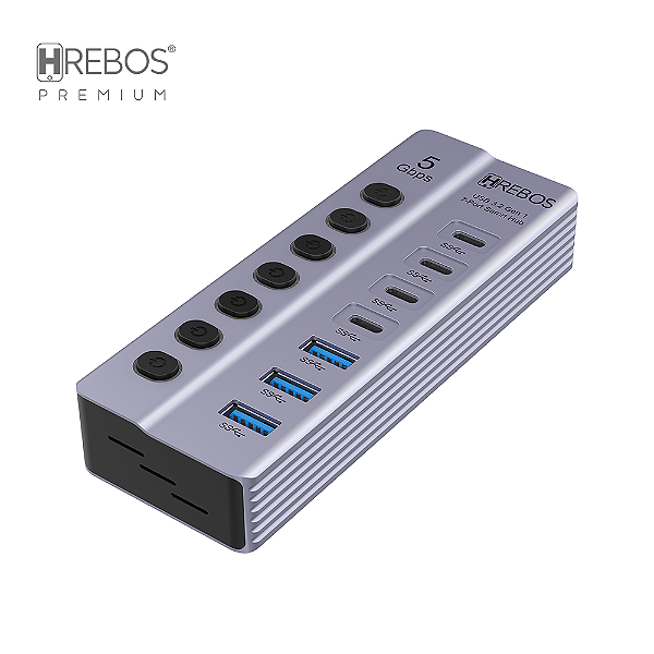 HUB 7 em 1  HREBOS - 3 portas USB-A 4 portas USB tipo C