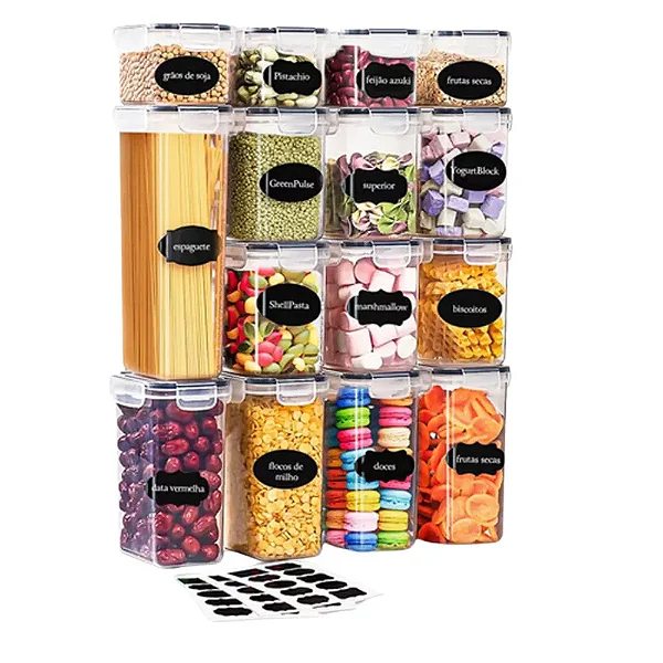 Kit 15 Potes Hermético Cadencia Mantimentos Quadrado Cozinha