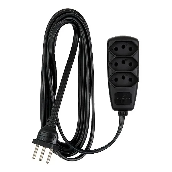 EXTENSAO DANEVA SORT PP 2P/T 10A-250V 5M PRETO REF.DN1787
