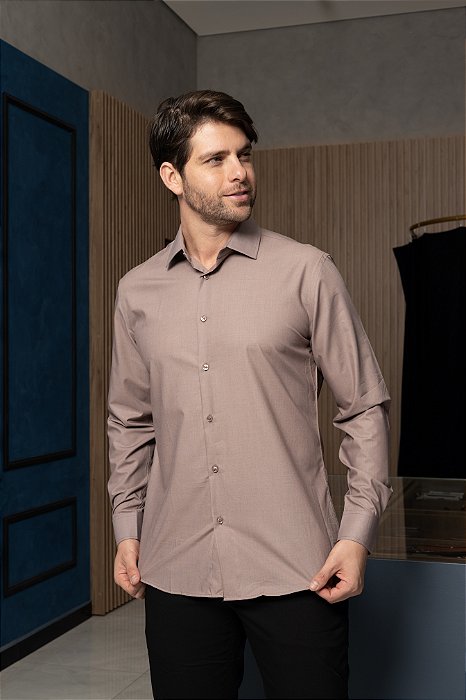 Camisa Social Castanho Fibra de Bambu