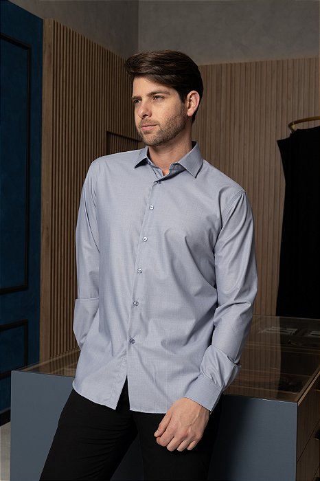 Camisa Social Cinza Claro Fibra de Bambu