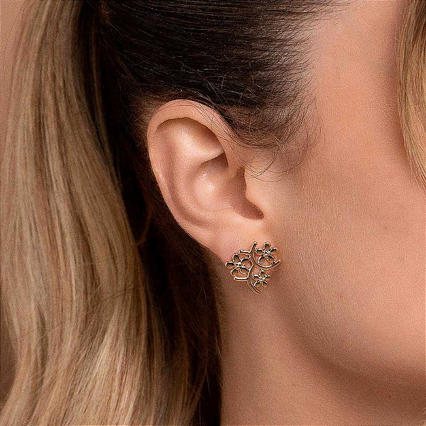 BRINCO BOTÃO FLORES BANHADO A OURO 18K ROMMANEL