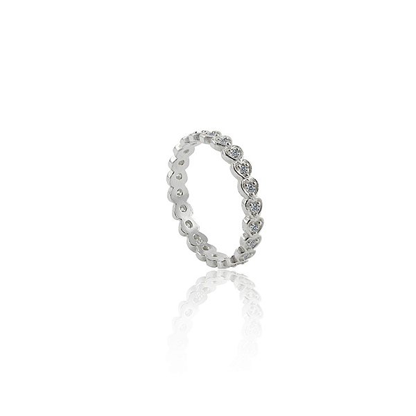 Anel Mini Corações de Cristal - Prata