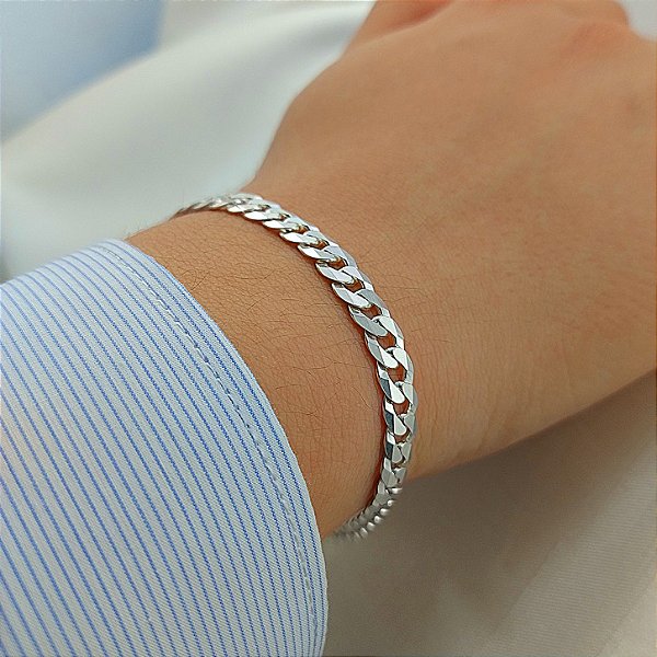 Pulseira Masculina Groumet Média - 5mm - Prata