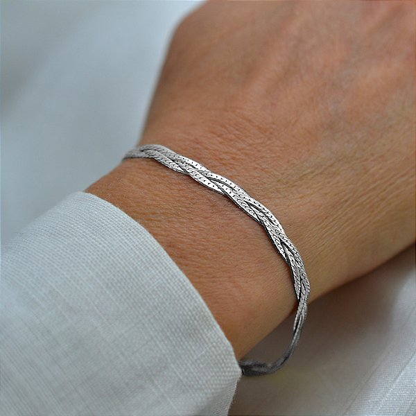 Pulseira Trançada 3 Fios - Prata