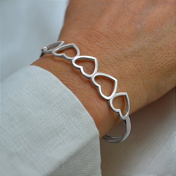 Bracelete Corações - Prata