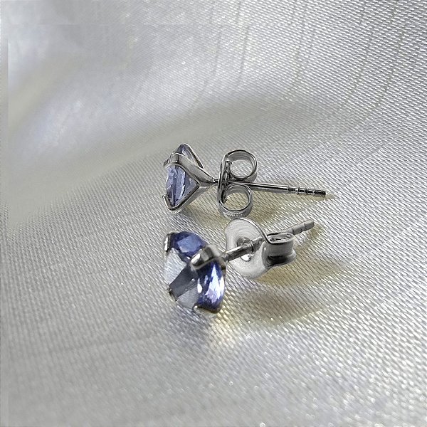 Brinco Solitário Azul Claro - Prata