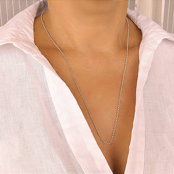 Colar Corrente Fina Elo Português - 60cm- Prata