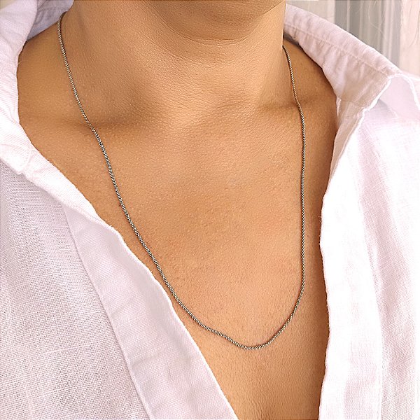 Colar Fino Malha Pipoca Indiana - 60cm - Prata