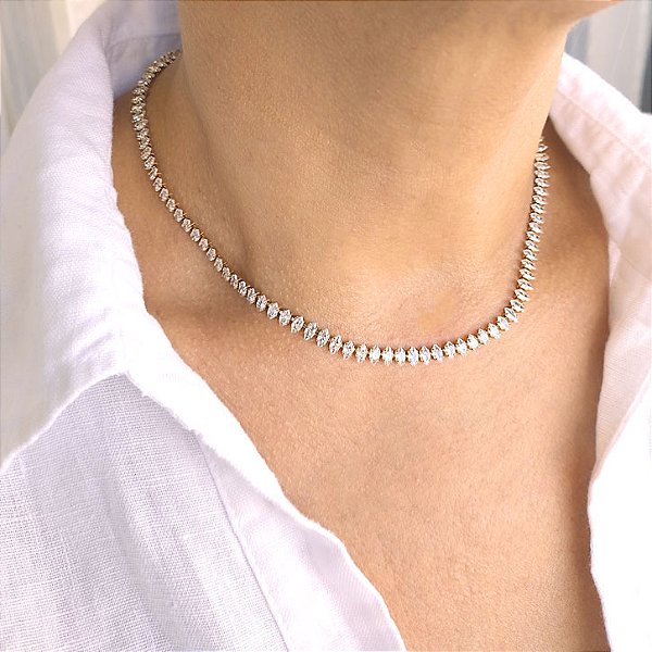 Conjunto Choker e Pulseira Riviera Navete - 32cm - Semijoia