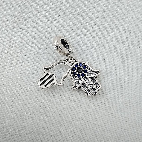 Berloque Mão de Fátima com Zircônias - Prata