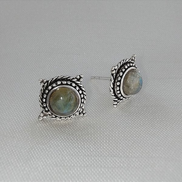 Brinco Pedra Natural Cor Pedra da Lua - Prata