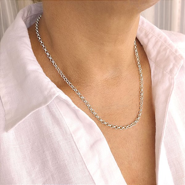 Colar Corrente Elo Português - 45cm - Prata