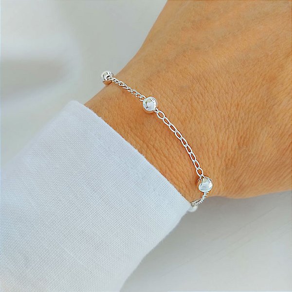 Pulseira Corrente e Esferas Lisas - Prata