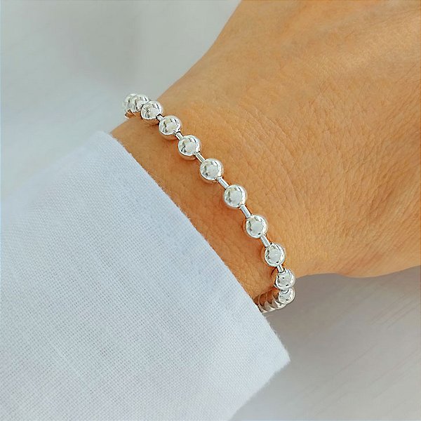 Pulseira Luxo Esferas Lisas - Prata