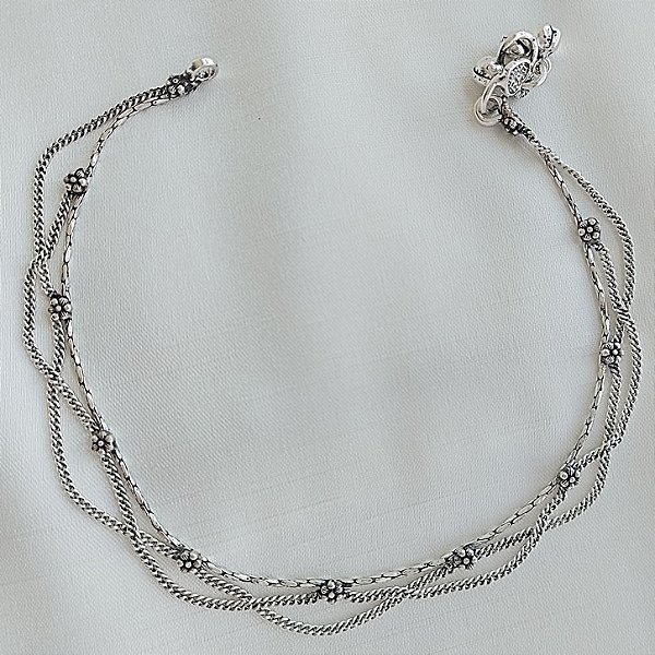 Tornozeleira Prata Bali Flor Negra - Prata