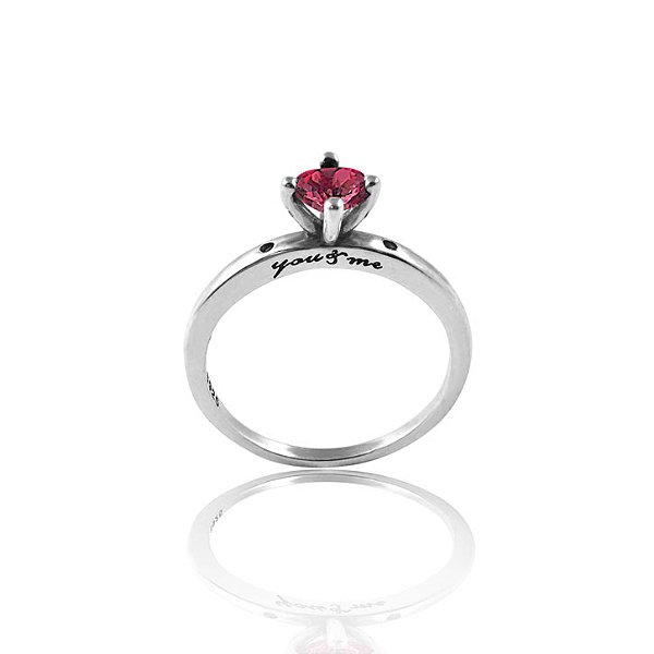 Anel Solitário Pedra Cor Rubi - Prata