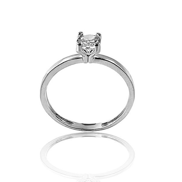 Anel Solitário Pedra Cristal - Prata