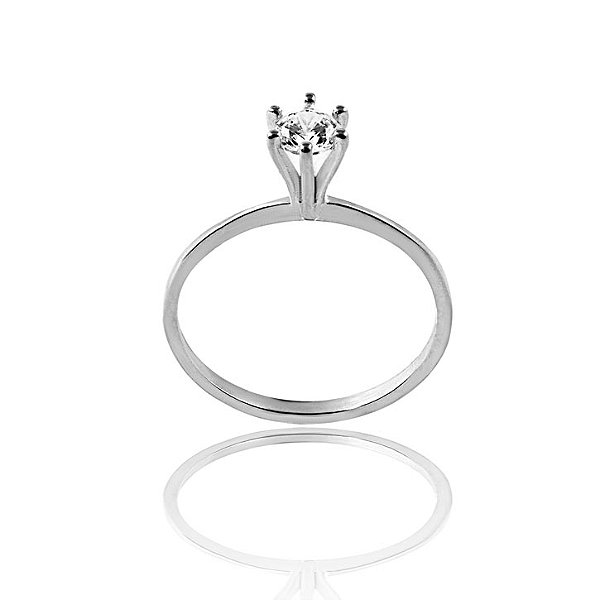 Anel Solitário Longo Pedra Cristal - Prata