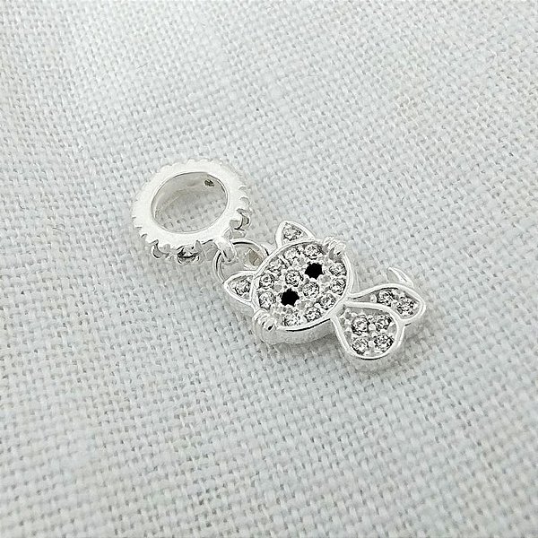 Berloque Gato Cravejado - Prata