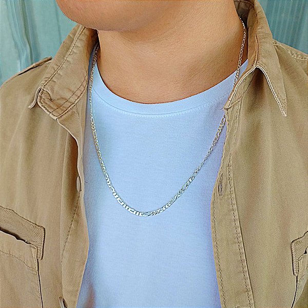 Colar Masculino Groumet 3x1 Fino - 3mm 60cm - Prata