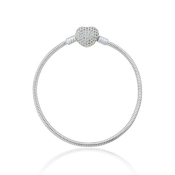 Pulseira Para Berloques Coração Cravejado - Prata