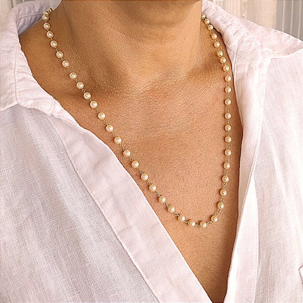 Colar Pérolas Pequenas 5mm - 60cm - Semijoia