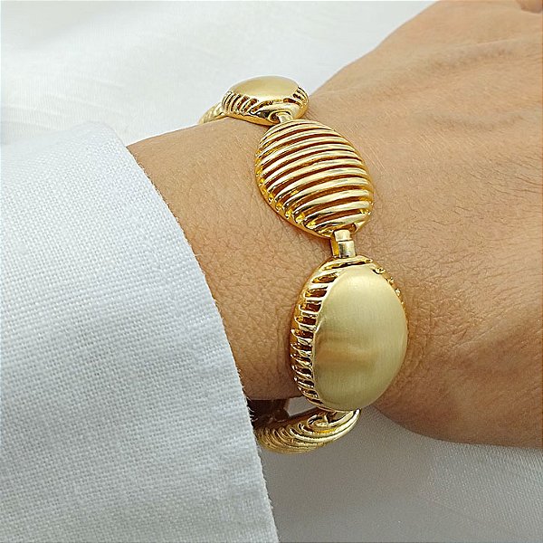 Pulseira Oval Detalhado Luxo - Semijoia