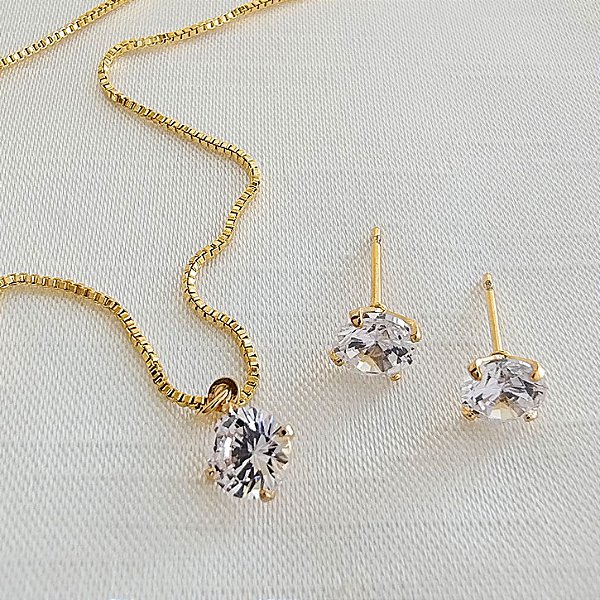 Conjunto Colar e Brincos Ponto de Luz - Semijoia