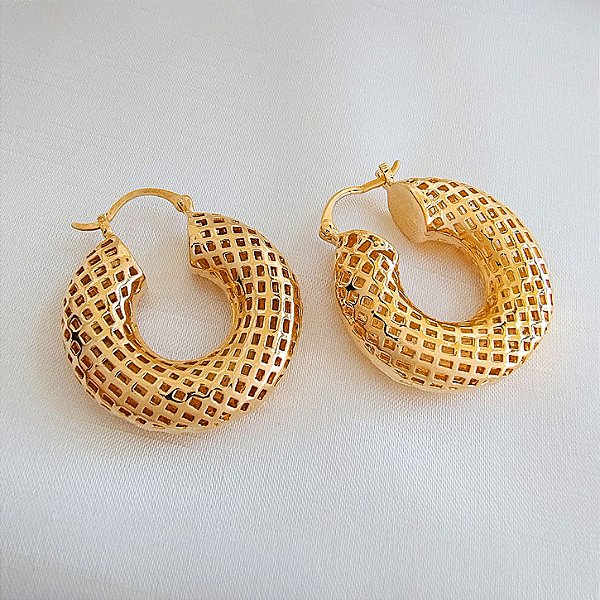 Brinco Argola Grande Vazado Geométrico 35mm - Semijoa