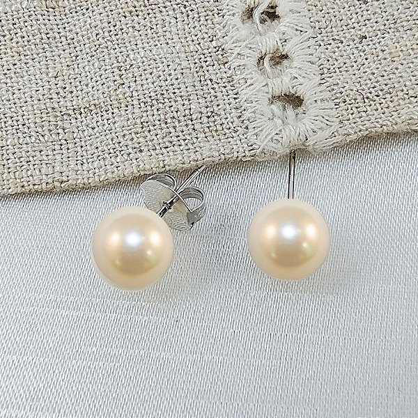 Brinco Pérola Média Solitária Ouro Branco 10mm - Semijoia