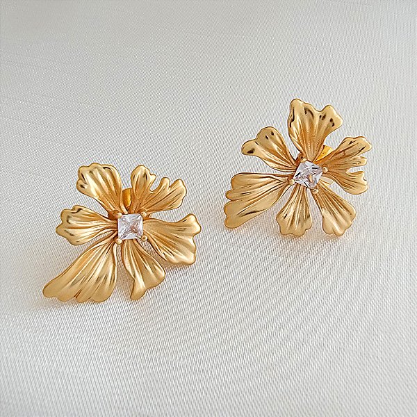 Brinco Flor Com Cristal - Semijoia