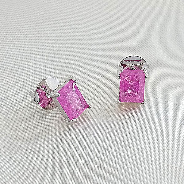 Brinco Retangular Cristal Lilás Ouro Branco - Semijoia