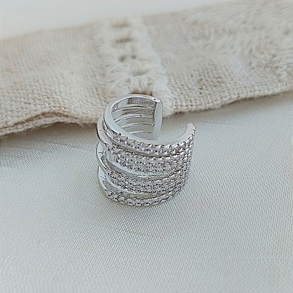 Piercing Fake 6 Linhas Cravejadas Ouro Branco - Semijoia