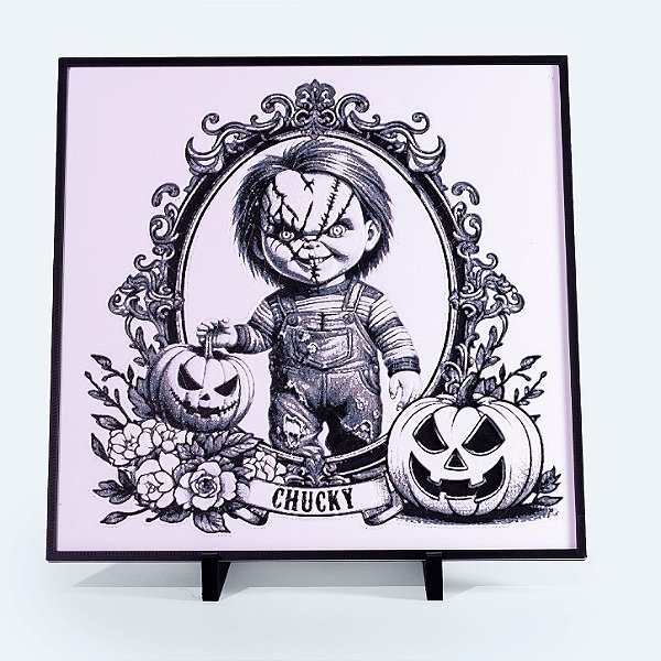 Quadro Chucky Halloween 20x20 cm — Placa Decorativa 3D em Relevo