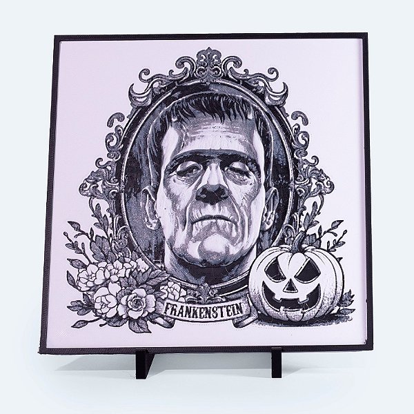 Quadro Frankenstein Halloween 20x20 cm — Placa Decorativa 3D em Relevo