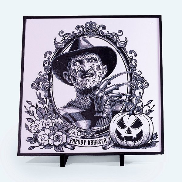 Quadro Freddy Krueger Halloween 20x20 cm — Placa Decorativa 3D em Relevo