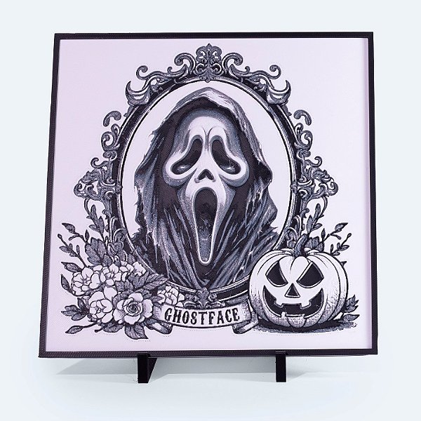 Quadro Ghostface Halloween 20x20 cm — Placa Decorativa 3D em Relevo