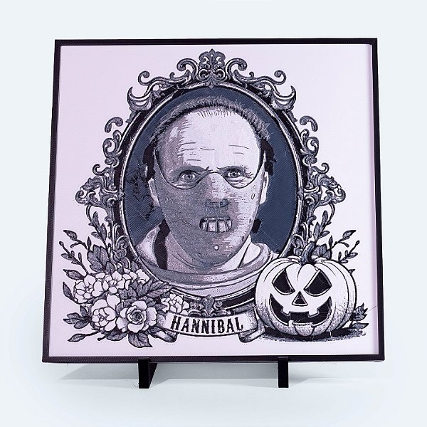 Quadro Hannibal Lecter Halloween 20x20 cm — Placa Decorativa 3D em Relevo